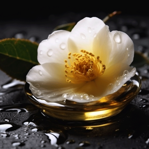 Image of Camellia Seed Flower in Bowl of Camellia Seed Oil